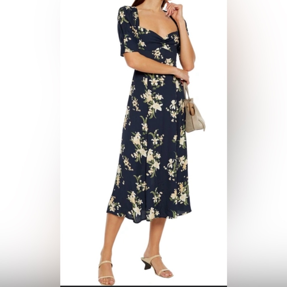 Reformation Matin Navy Floral Midi Dress, NWT